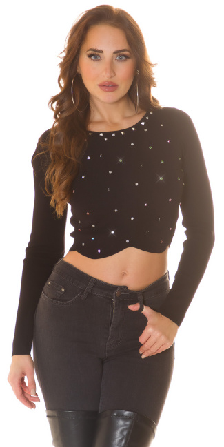cropped Sweater with colorful glitter studs Black